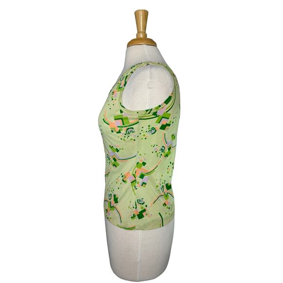 Vintage 60s Mod Green Geometric Print Triacetate Tank Top Size Medium JC Penney - Picture 2 of 10